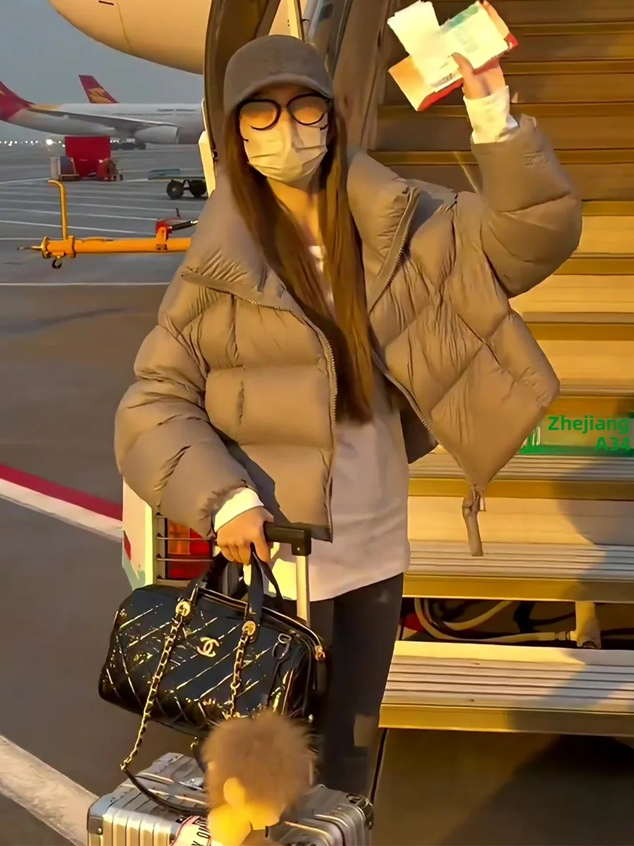 

Women's ort Puffer Jaet 90 White Du down Stand Collar Bread Sle Winter Coat Casual Faion Thi Warm Ci Leisure