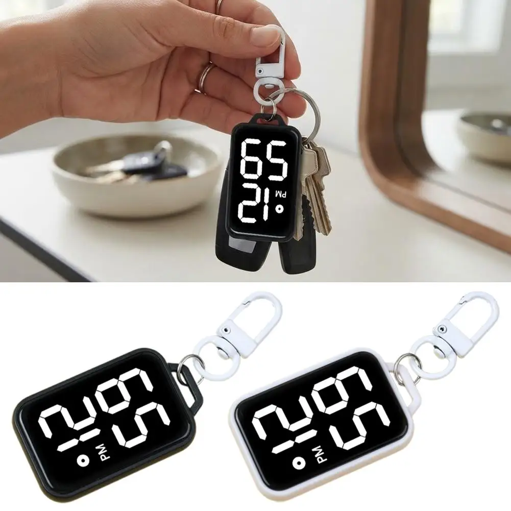LED Touch Screen Keychain Watch Large Number Digital Pocket Watch Waterproof Luminous Hang Clock For Student Exam Test