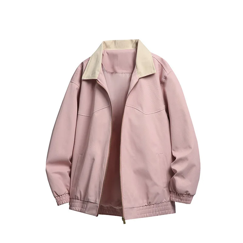 Collared For Men, Unique Style, Spring Autumn Jacket, Trendy Brand Casual Versatile Jacket In Pink, Black, And Purple view 3