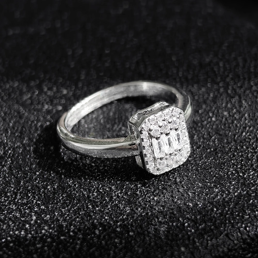 Best Sellers Unique Design Rectangle Silver Color Engagement Wedding Ring for Women Anniversary Gift Jewelry Wholesale R048