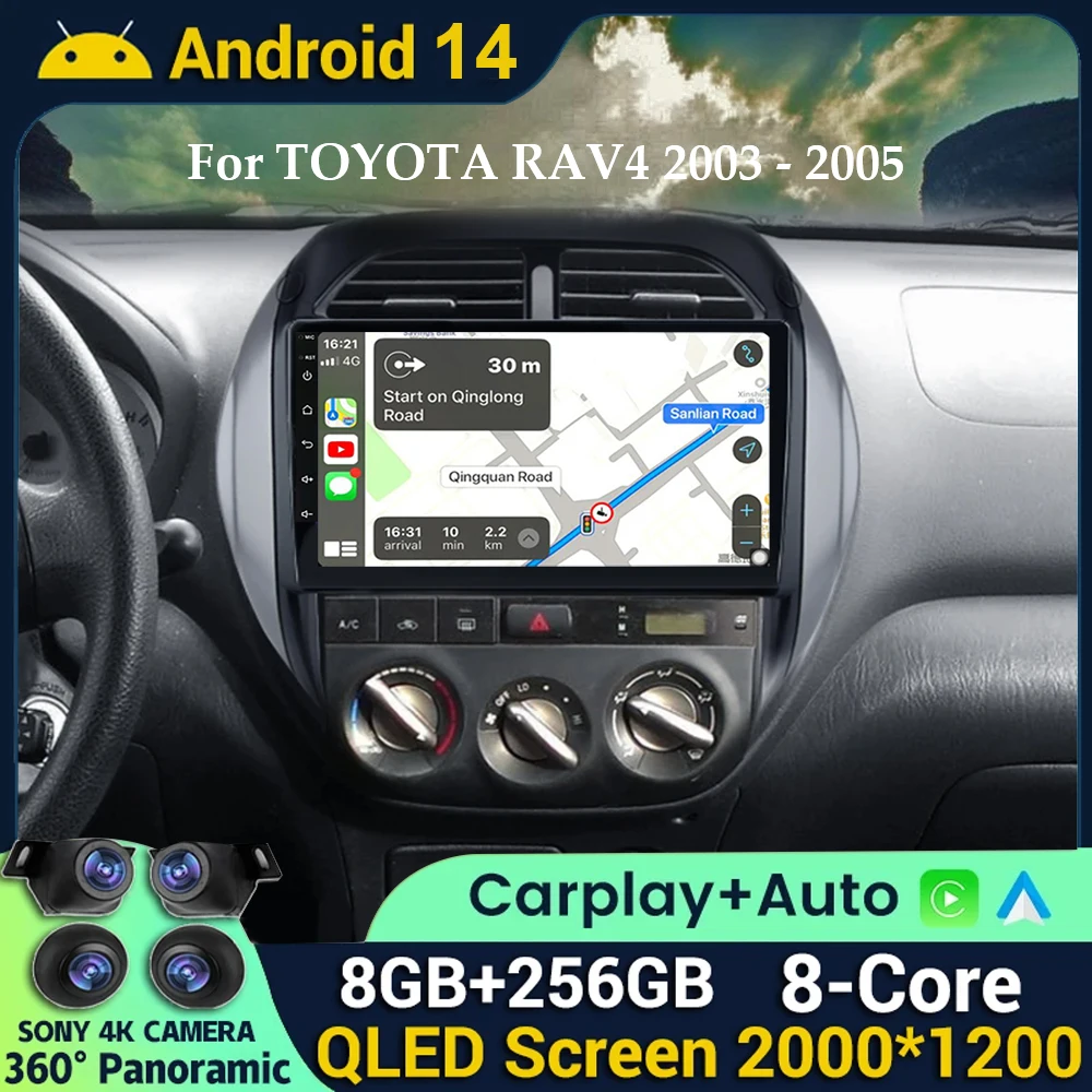 

Android 14 Stereo All In One Car Radio Multimedia Player For TOYOTA RAV4 2003 2004 2005 GPS Navigation 4G Wifi Carplay Auto 2din