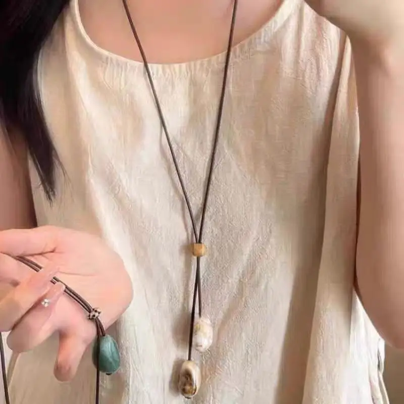 우아한 긴 타원형 펜던트 목걸이 새로운 중국 스타일의 숲 시스템 간단한 빈티지 선 패션 디자인 쥬얼리 액세서리