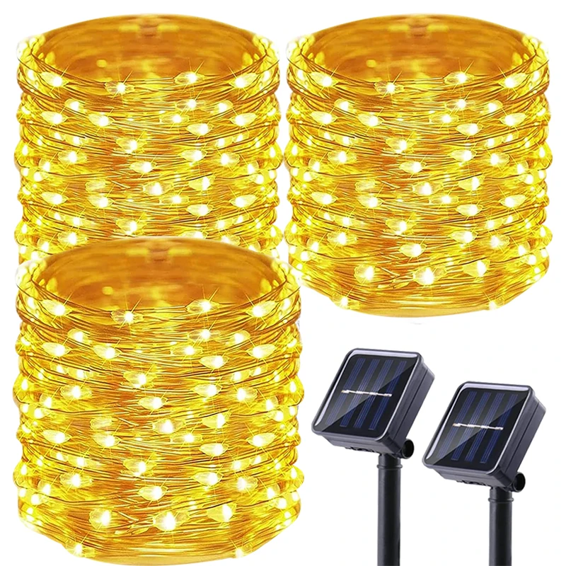 Guirnalda de luces solares para exteriores, luces LED de hadas impermeables, 8 modos, guirnalda Solar de Navidad para jardín, Patio, árbol, decoración de boda