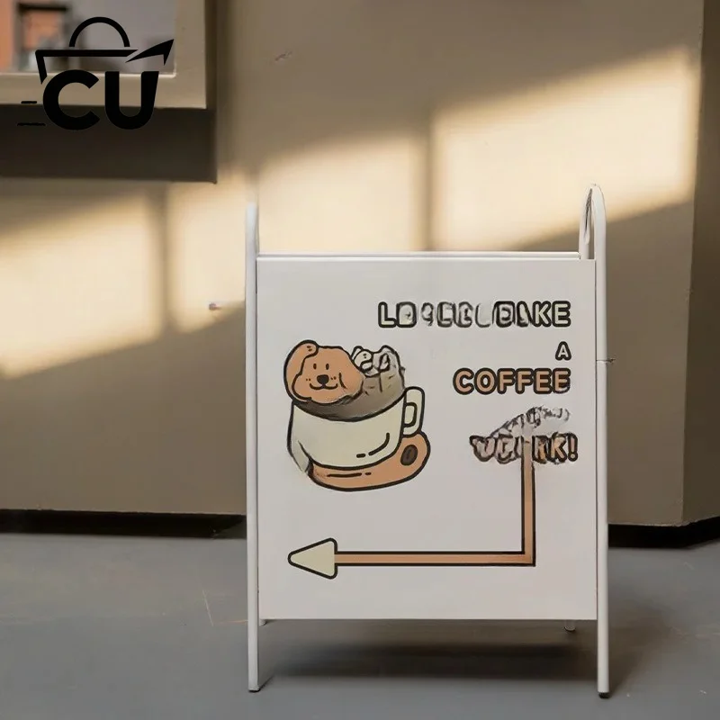 Vertical Billboard Display Stand At The Door, Creative Storage Signs, Outdoor Mobile Floor Metal Standing Signs in Coffee Shops