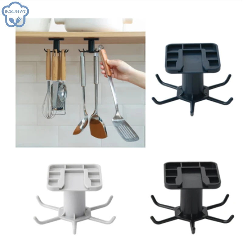 ABS Kitchen Hook Organizer Punch-free Multi-Purpose Hooks 360 Degree Rotatable Kitchen Hook Home storage Cabinet Rack