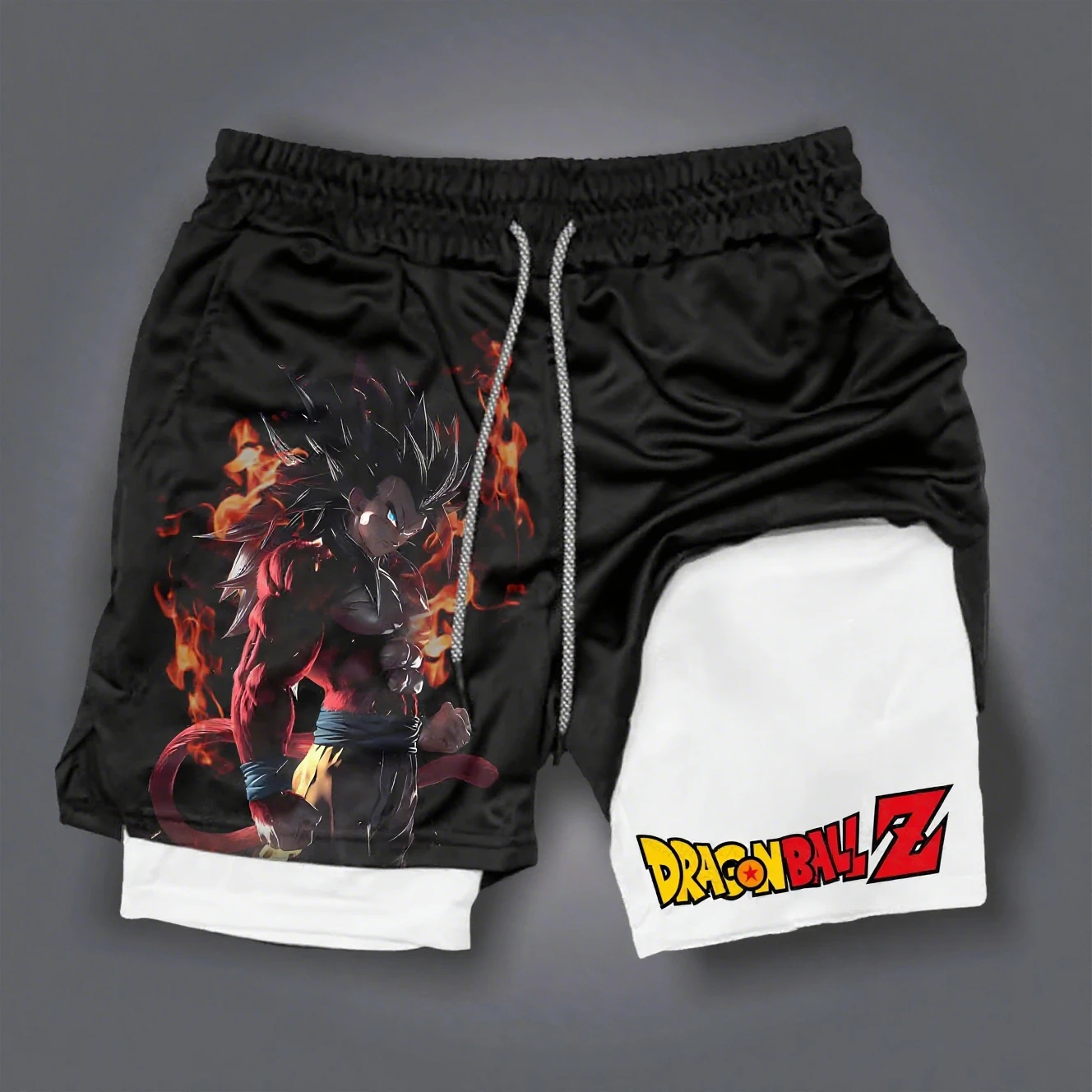 Dragon Ball Goku Vegeta Anime Printed Double-layer Shorts, American Sporty Summer Casual Fashionable Men's and Women's Shorts