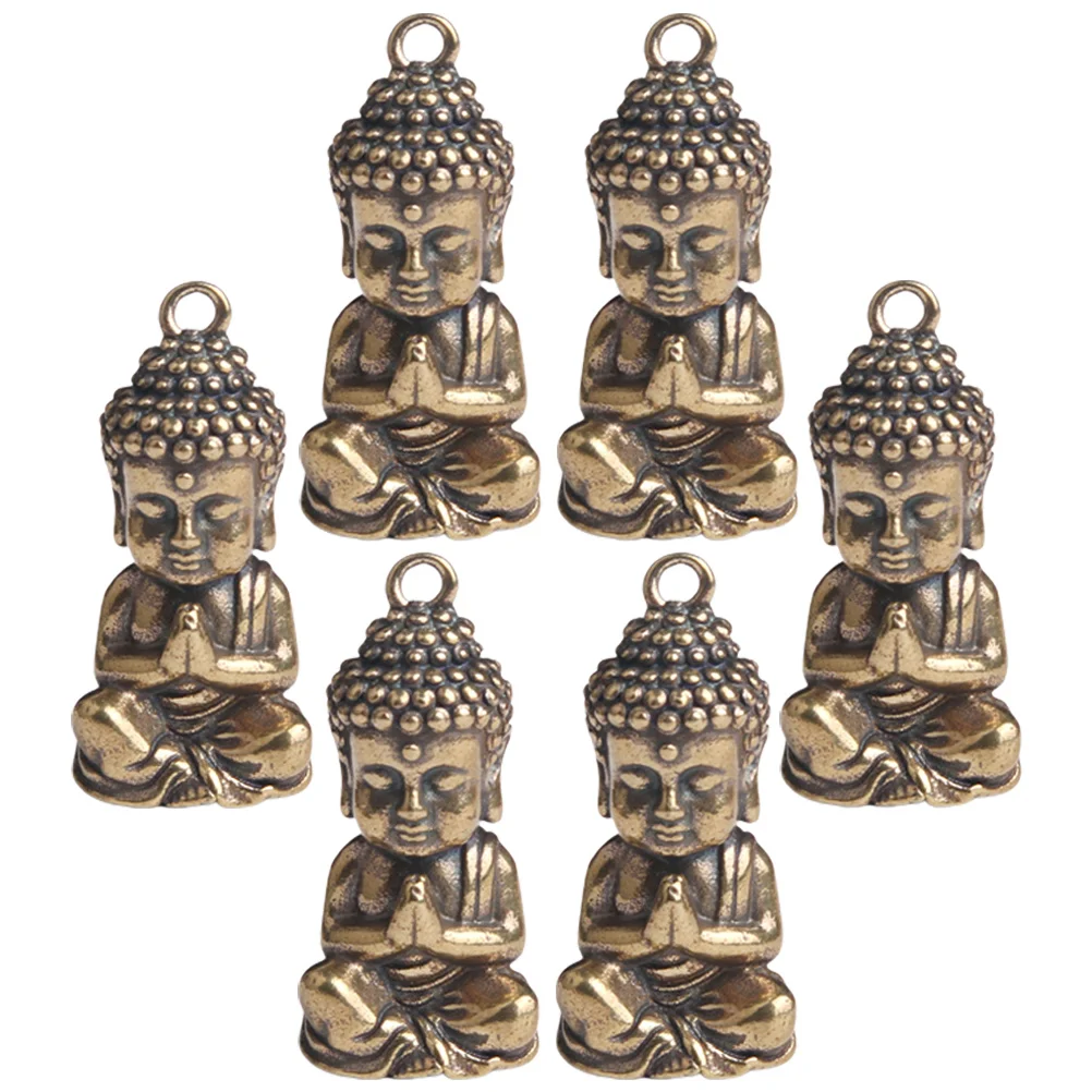 6 Pcs Buddha Statue Key Rings for Crafts Vintage Style Pendant Charms Miniature Decoration Brass Keyring Desktop Retro