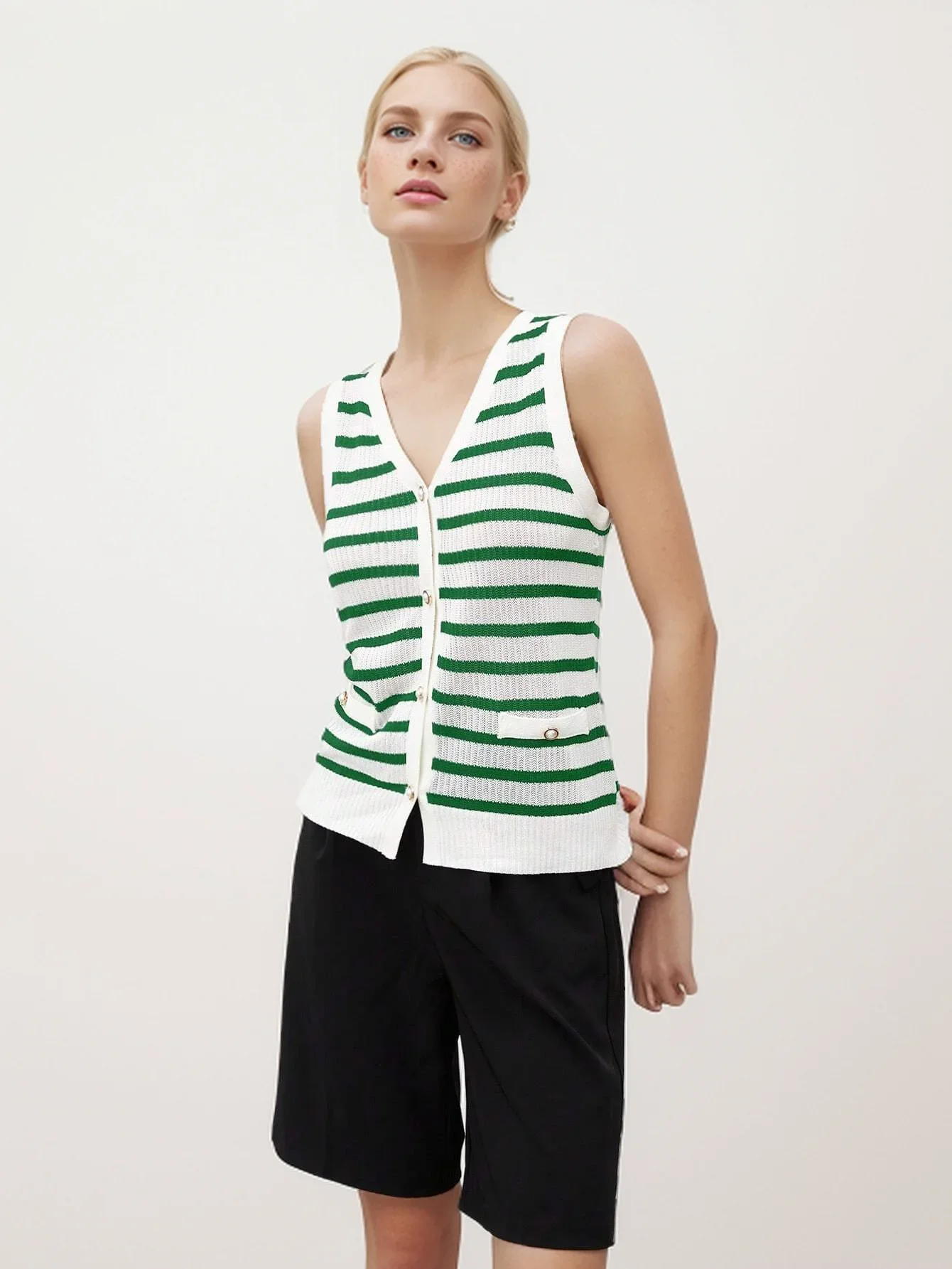 Vest for Women Striped Dressy Tops Cropped Tank Tops Summer Sleeveless Button Up Cardigan Sweater Vests