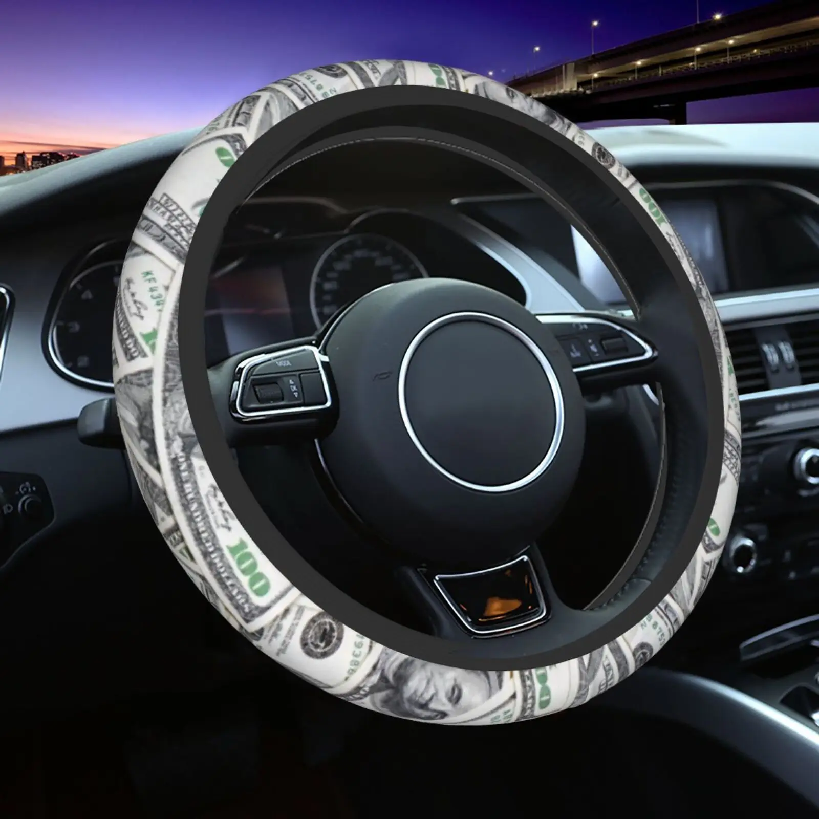 US Bill Dollars Patterning Universal Steering Wheel Cover for SUV Soft Car Steering Wheel Protector 15 Inch Auto Accessories