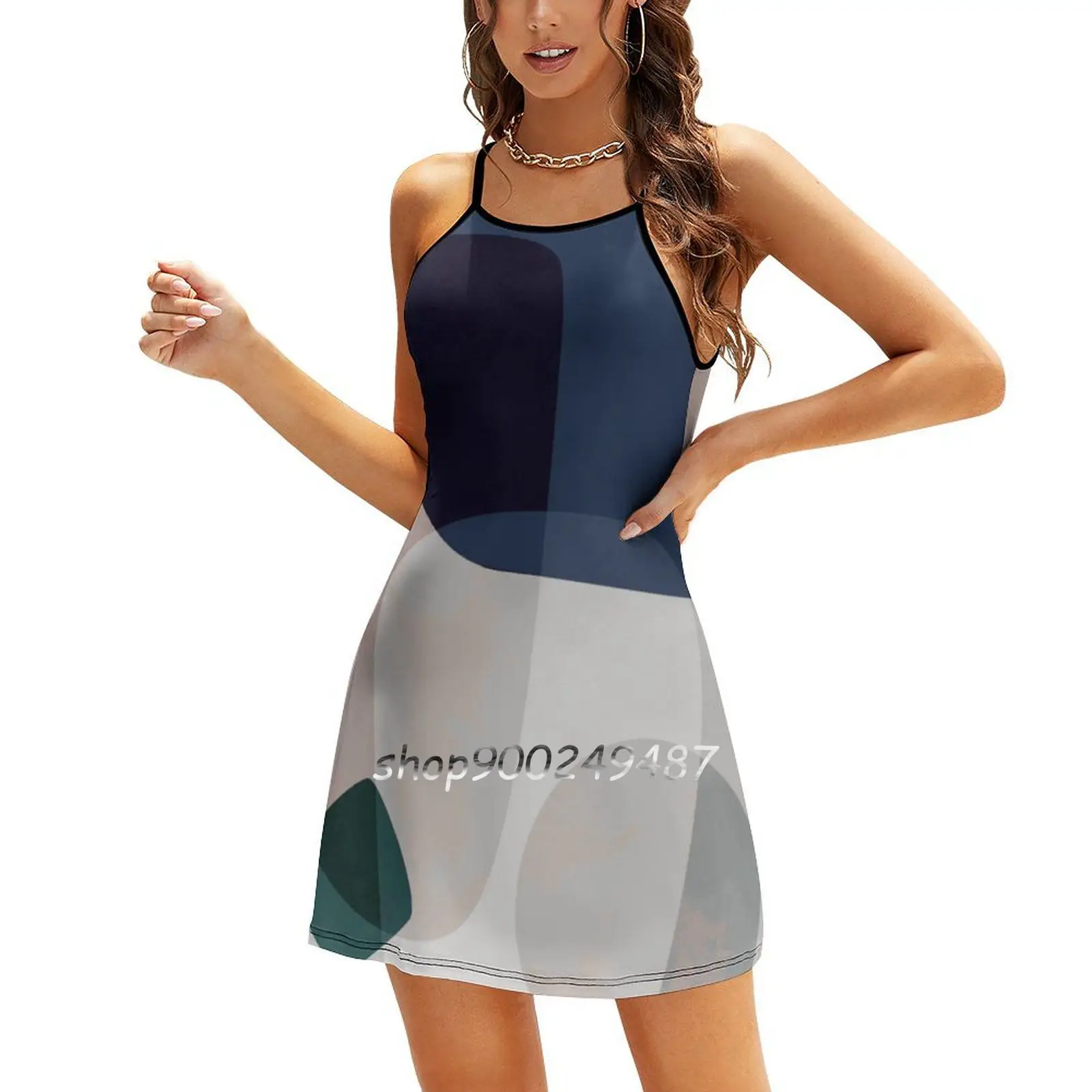 Graphic 190 Sweet Elegant Dress Women Korean Kawaii Square Collar Dress Abstract Shape Circle Texture Graphic Minimalist