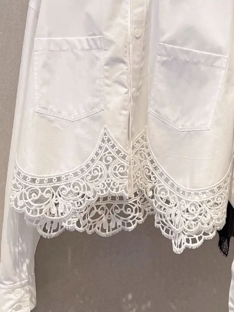 Matakawa Lace Patchwork Women Shirts&blouses Solid White Korean Fashion Elegant Blusas Mujer Spring Autumn Sweet Camisas