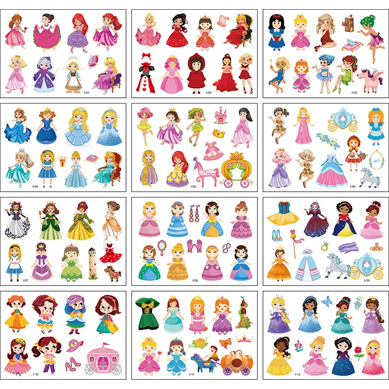 12 waterproof kids cartoon tattoo stickers boy girl stickers tattoo princess fairy tale cute cartoon