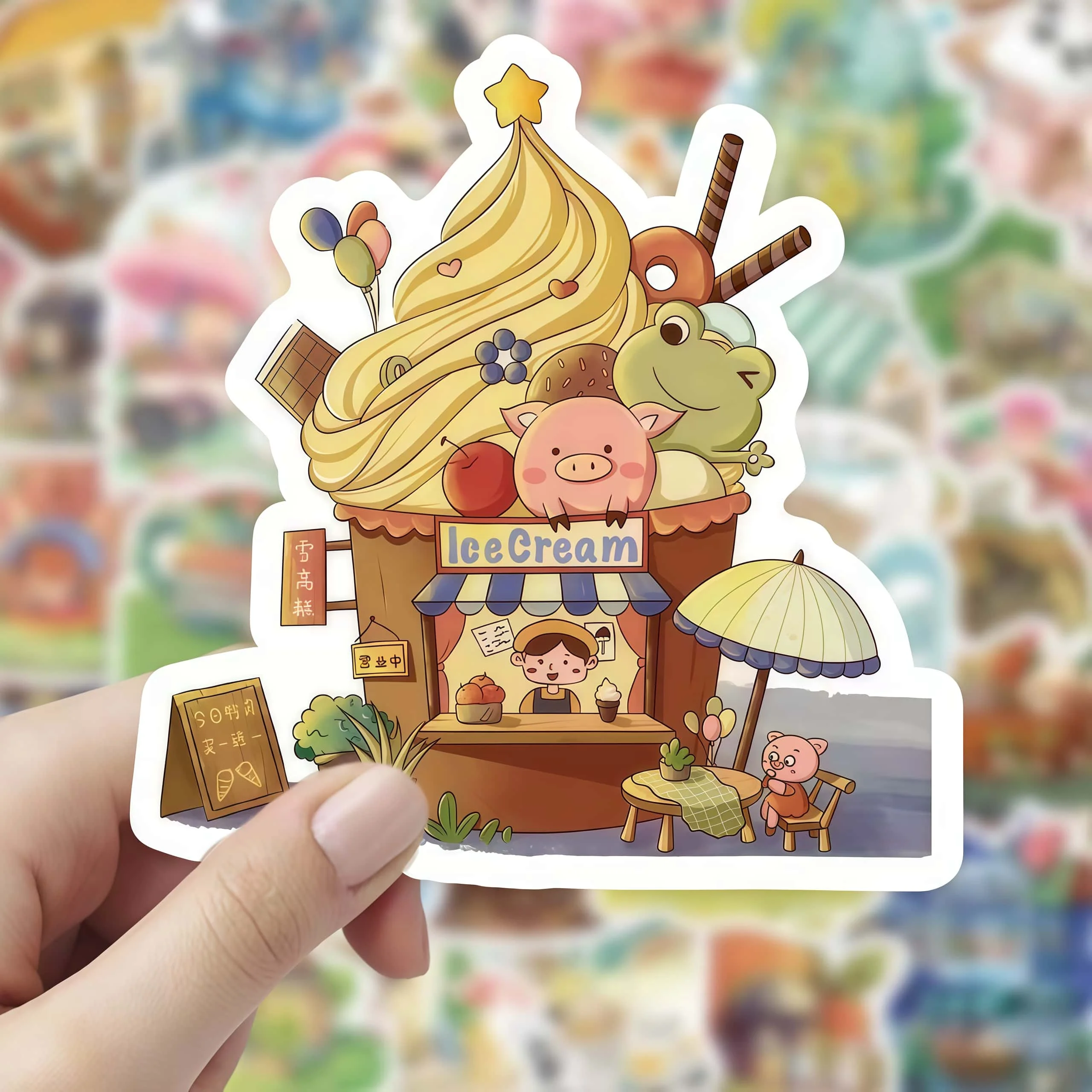 60 قطعة من ملصقات متجر الحيوانات اللطيفة، ومتجر الرسوم المتحركة Kawaii وشارات المقهى لديكور المجلة وسجل القصاصات