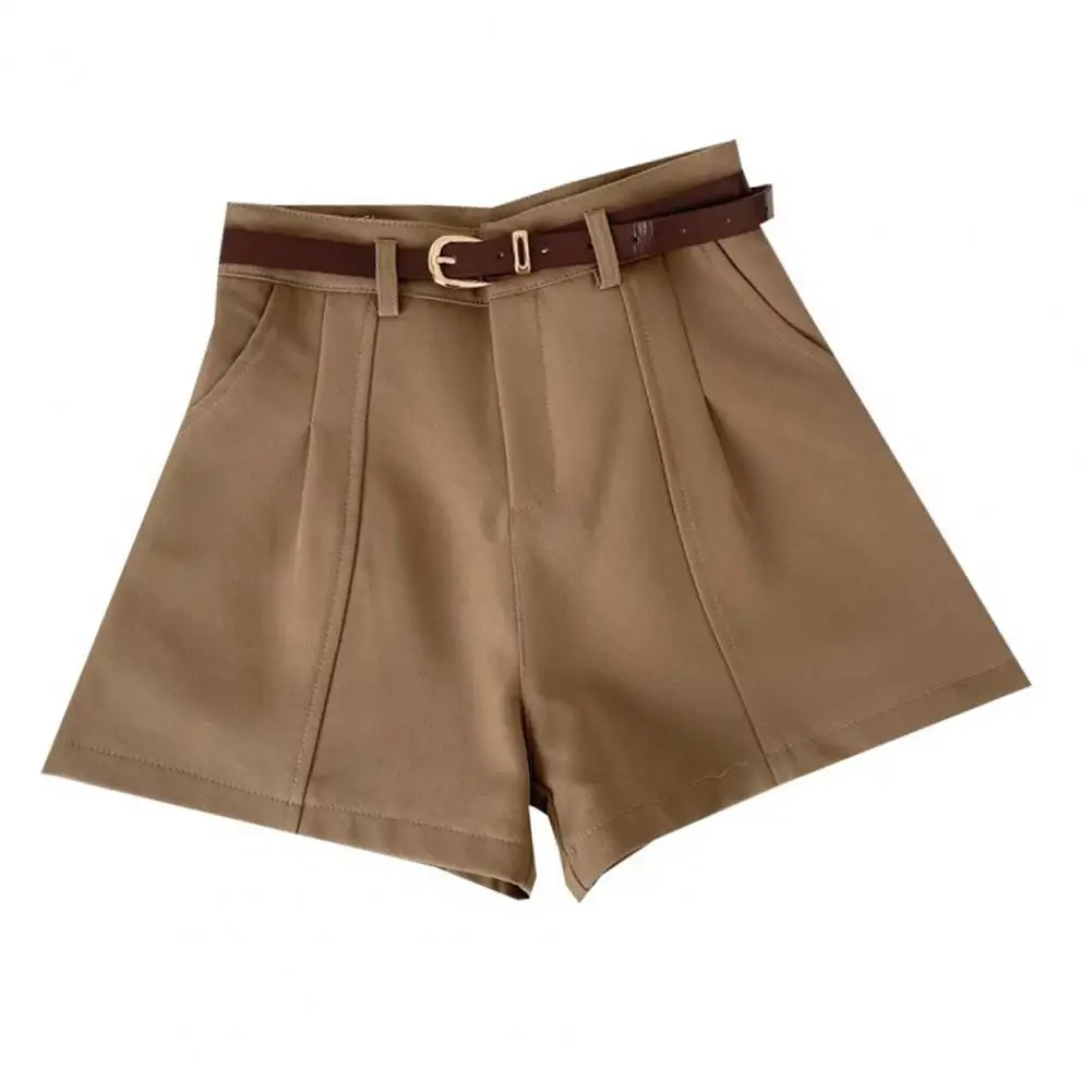 กางเกงขาสั้นดีไซน์ขาประดับ กางเกงขาสั้นสูทผู้หญิงเอวสูงมีสไตล์พร้อมกระเป๋าซิปบิน อเนกประสงค์สําหรับลําลองสําหรับผู้หญิง