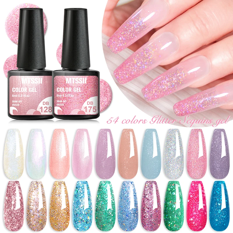 MTSSII 6 ミリリットルグリッタースパンコールジェルネイルポリッシュ春夏ピンクブルーグリッターソークオフ UV LED ネイルアート爪マニキュアジェル