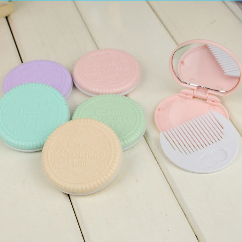 1pcs Cute Chocolate Cookie Shaped Makeup Mirror New Fashion Design Love Heart Plastic Makeup Mirror for Women