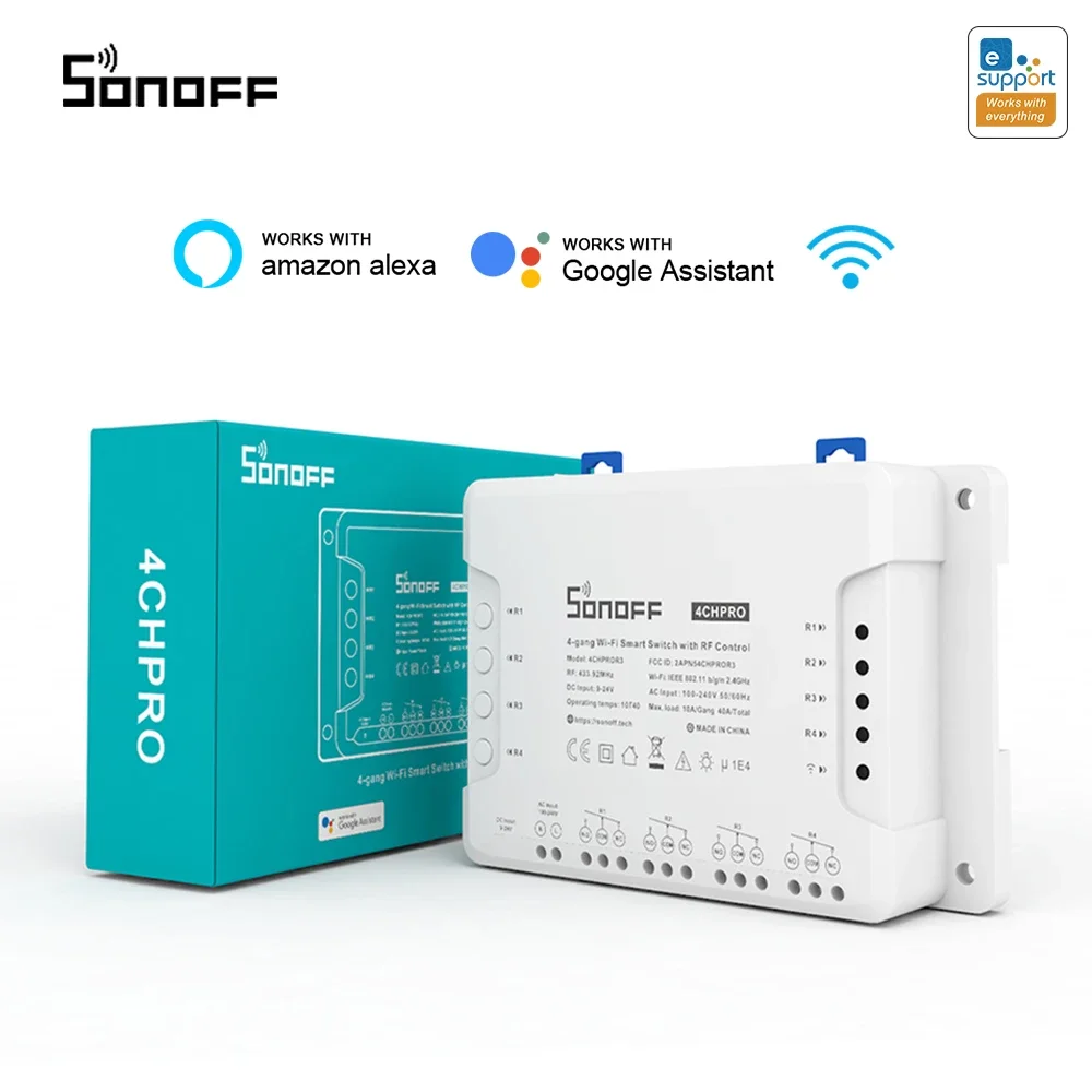 

SONOFF 4CH PRO R3 Smart Wifi Light Switch Remote 433 Mhz RF Controller 4 Channel/ Gang Intelligent Wireless Switch Module Alexa