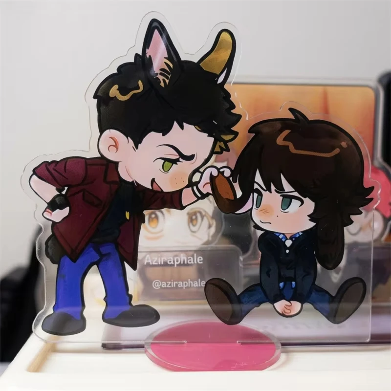 TV Series Supernatural SPN Dean Winchester Sam Winchester Chibi Animal Ear Acrylic Stand, Double Character Desktop Display Stand