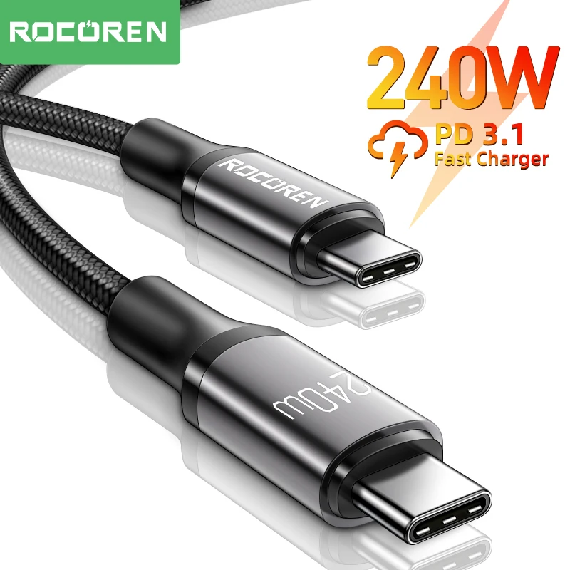 Rocoren 240W USB C To USB Type C Cable PD 3.1 100W Fast Charging Charger Cable For MacBook Pro Laptop Xiaomi 48V 5A Wire Cord 2m