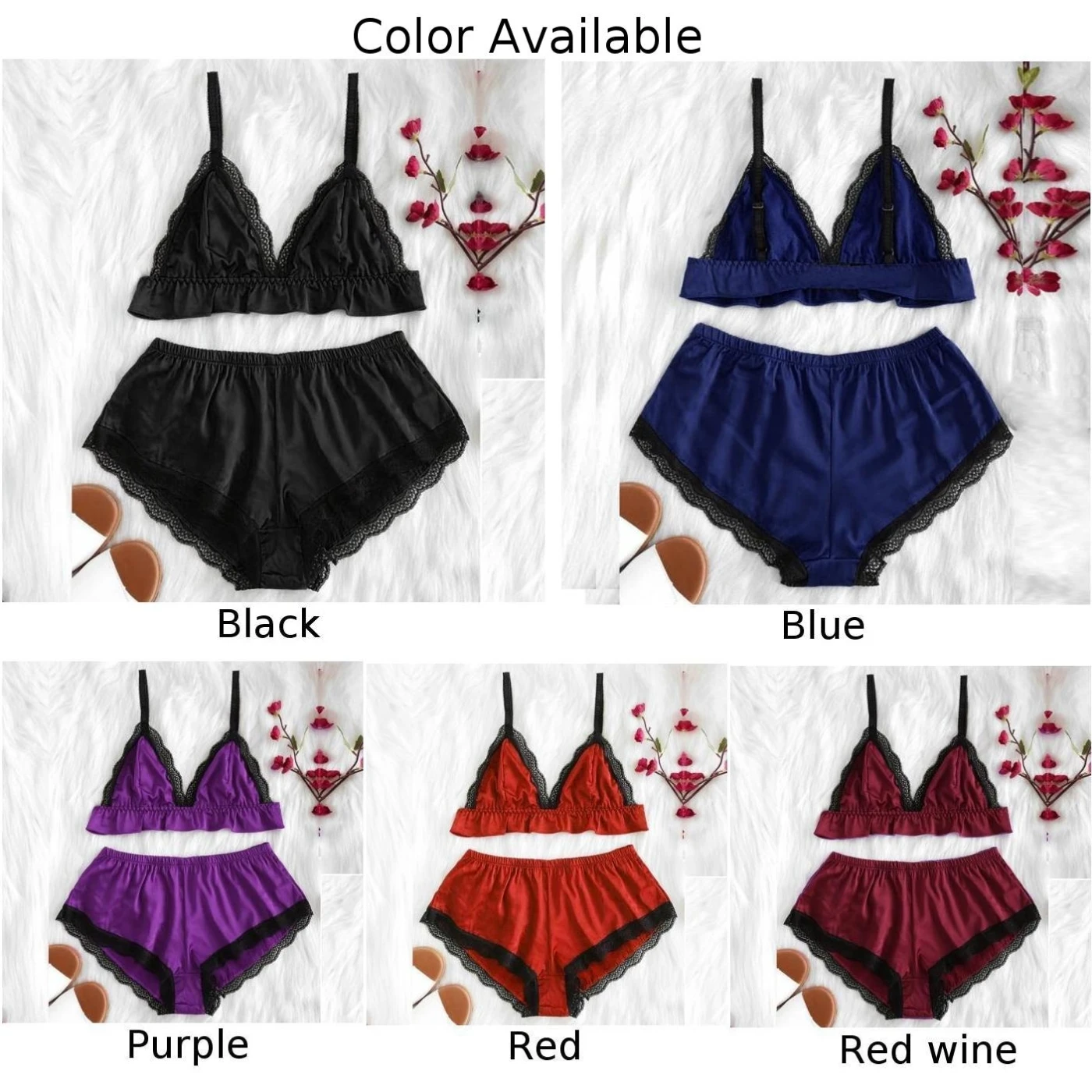 Women Sexy Satin Silk Split Glossy Camisole Sleepwear Set Top Shorts Nightwear Lingerie Pajamas Set Home Ladies Pajama Set