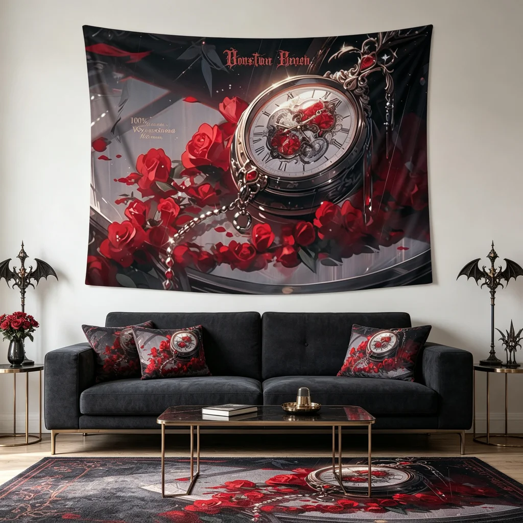 1PC Pocket Watch Rose Gothic Print Backdrop Banner, Bedroom Living Room Photo Background, Polyester, Home Decor, Wall Art