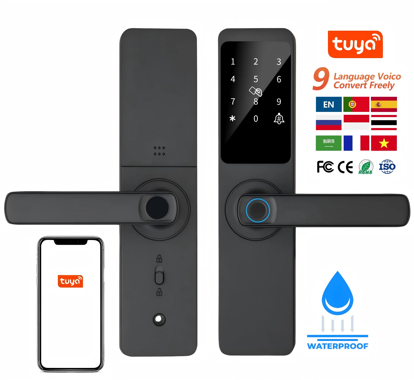 Tuya Wifi App Remote Control Intelligent Smart Lock with Fingerprint Code Card Key Supports 9 Languages
