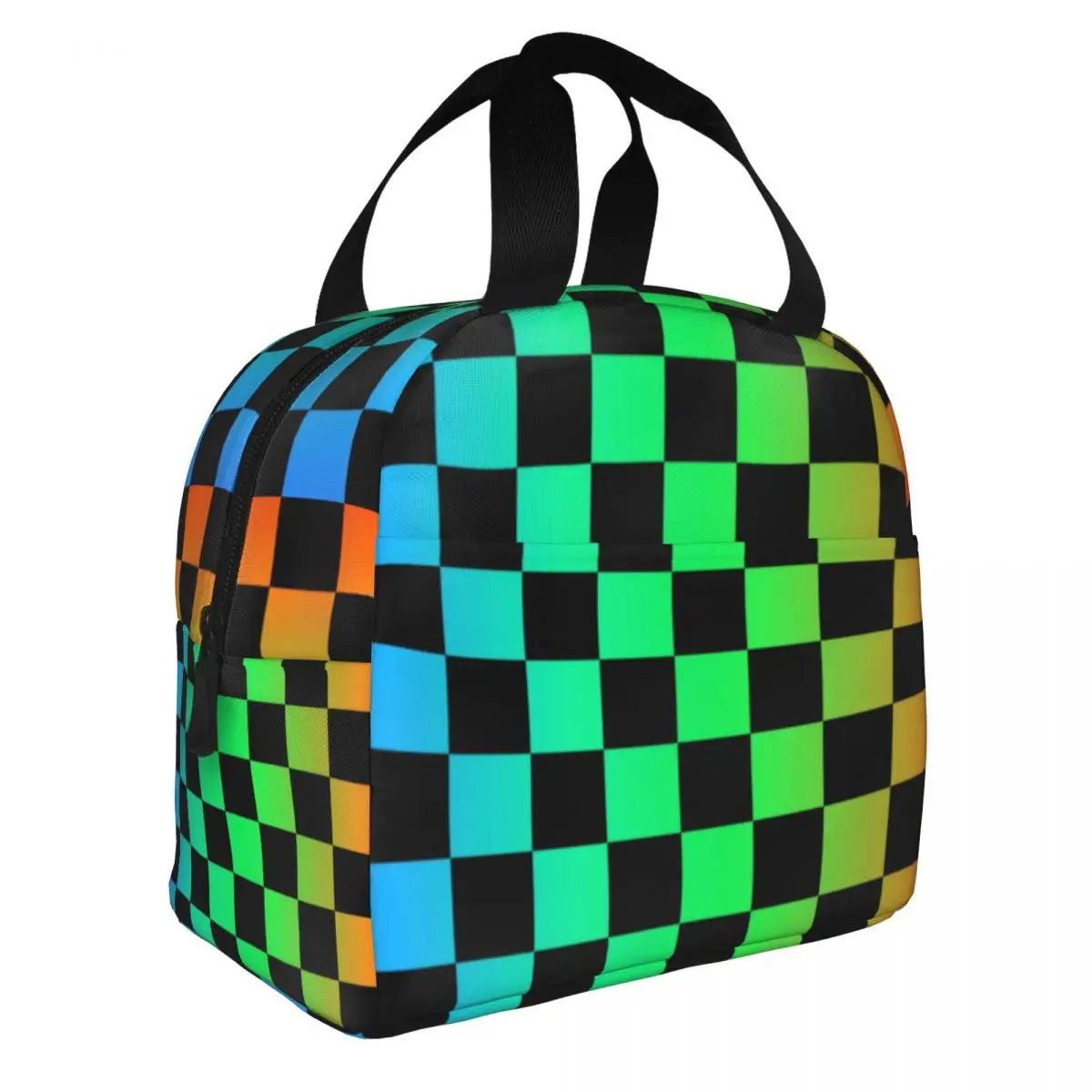 Rainbow Checkers Checkerboard Insulated Lunch Bags for Women Resuable Thermal Cooler Bento Box Outdoor Camping Travel