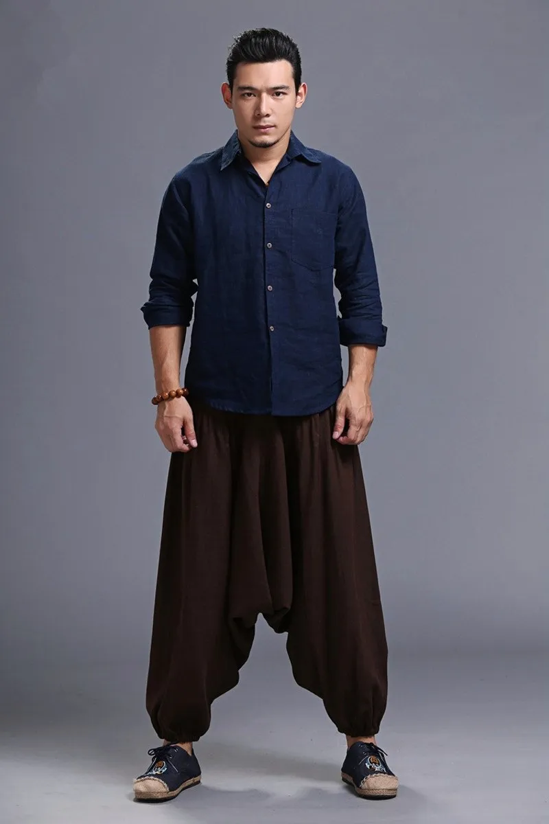 Men's Cross-pants crotch pants,wide leg pants dancing Harem pants pantskirt bloomers Harem trousers,plus size M-5XL black