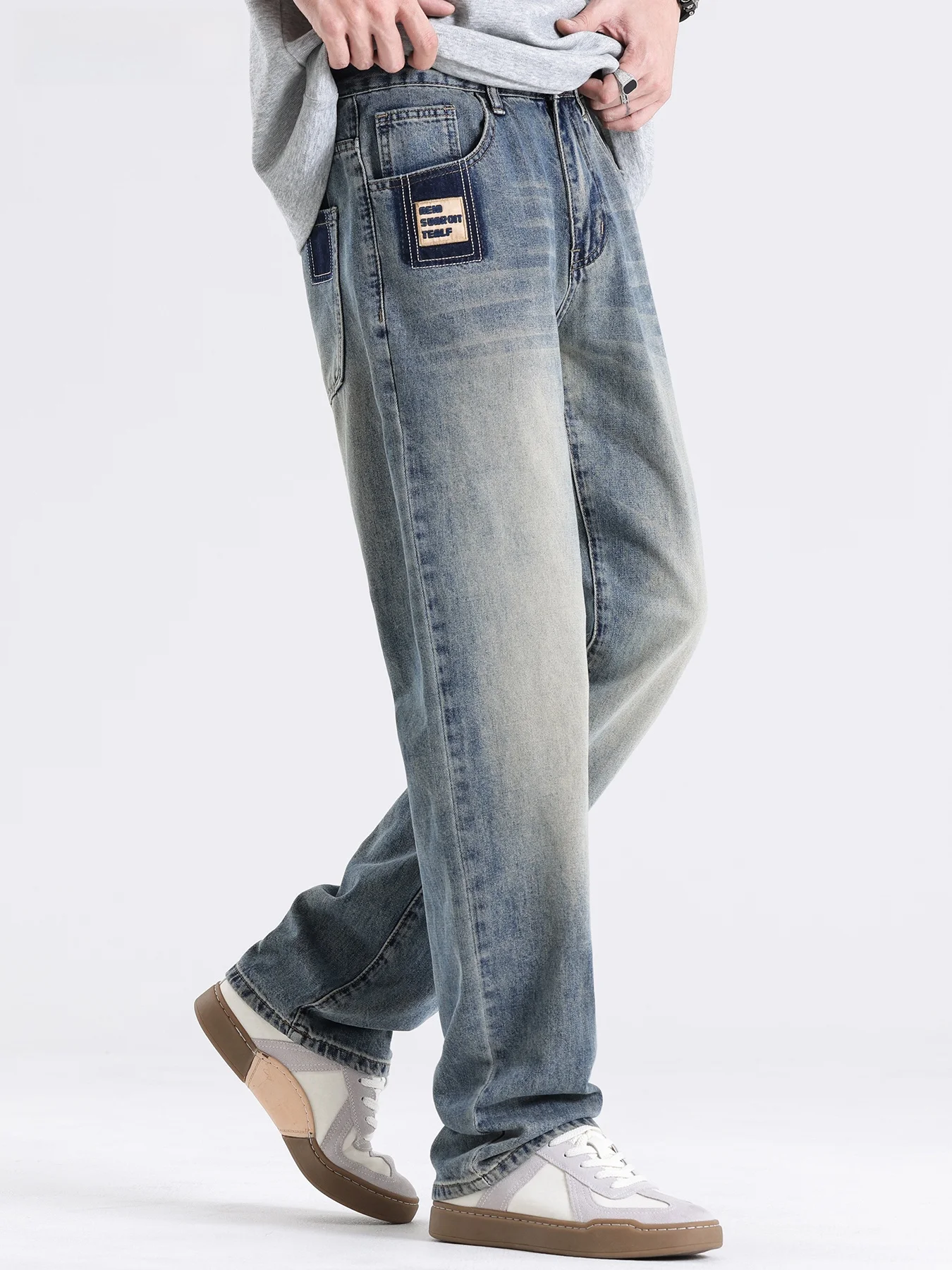 

Retro American Sle Men's Jeans High Street Slim Fit Waed Versatile Long Pants Spring 2024 Youth Trend Straight Leg Jeans