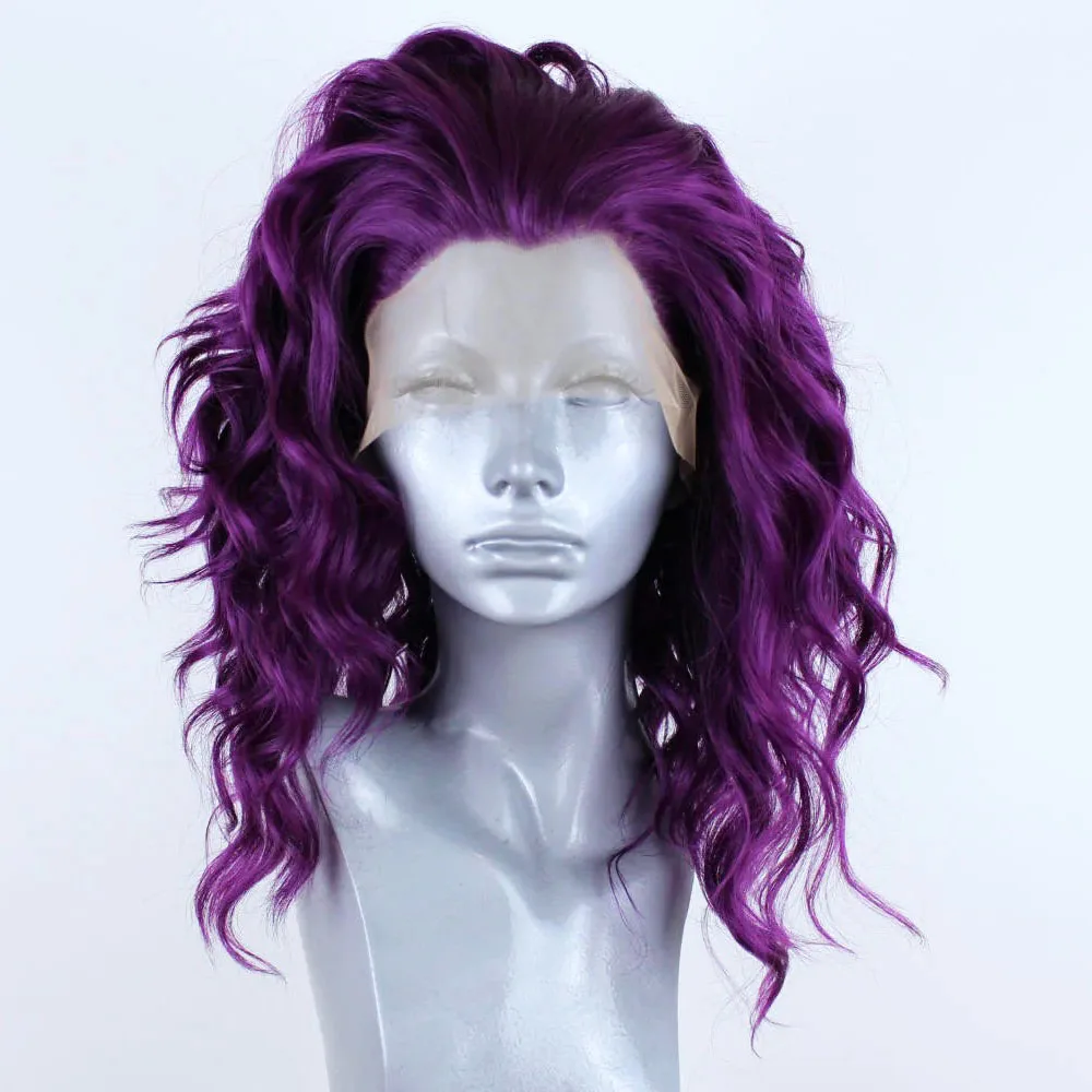 13x4 Transparent Lace Front Wigs Short Wave Wig for Women Purple Color Synthetic Lace Wig Cosplay Hd Lace Frontal Glueless Wig