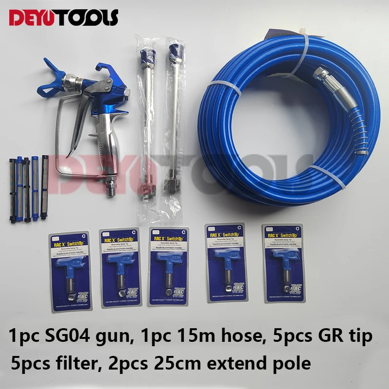 High Pressure Airless Paint Spray Accessories Gun With 517 Tip Nozzle Guard 25mm extend pole 15m hose Wagner Pump Sprayer