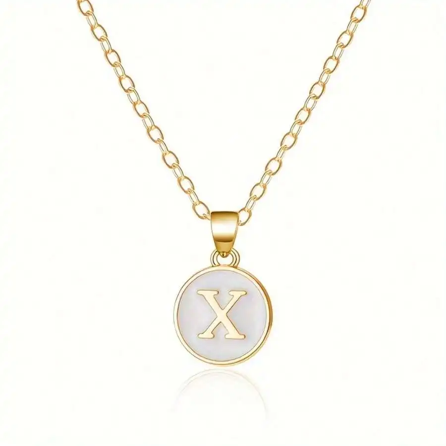 

Stainless Steel Round Letter X Pendant Necklace For Women Elegant Vintage Style