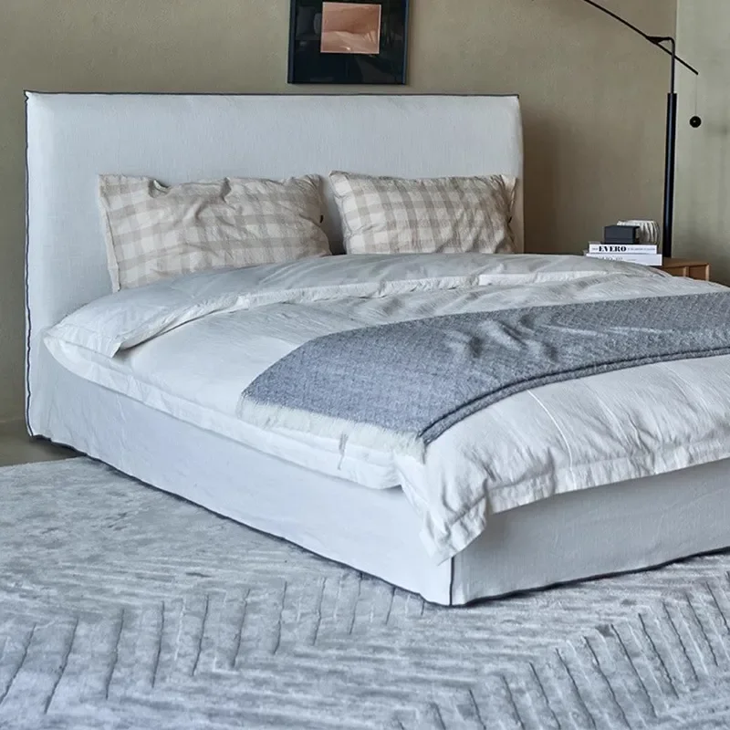 for Medieval Wabi Sabi Double Fabric Bed French Washed Cotton Linen Soft Simple Modern Removable Washable Master Bedroom 2x2M