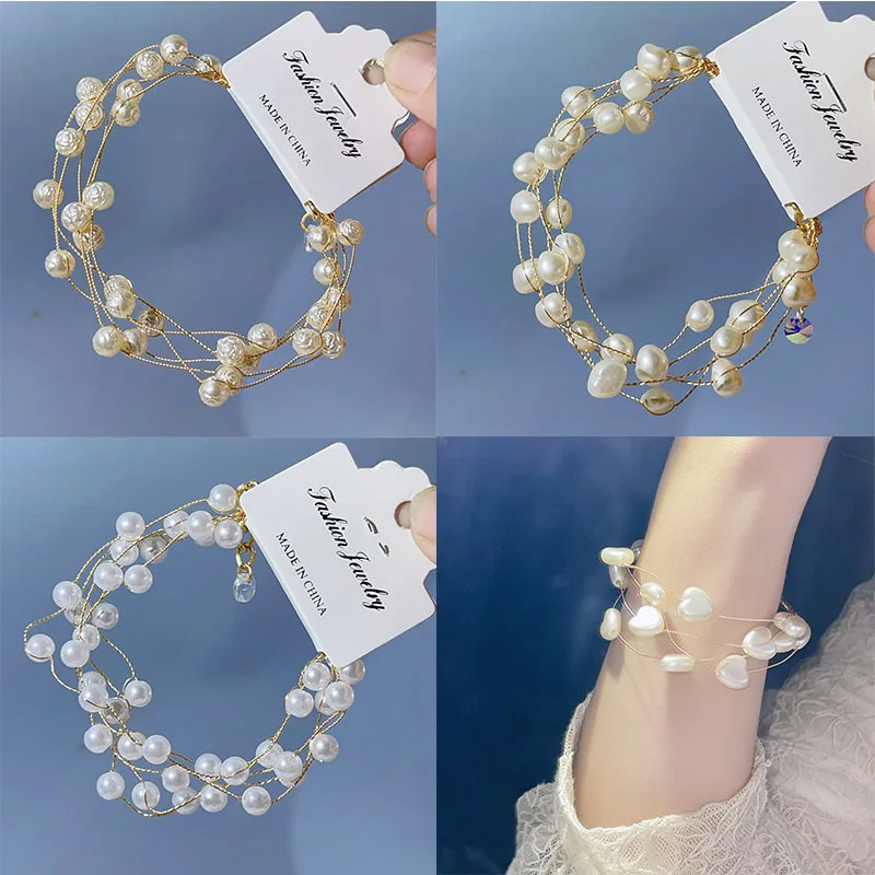 New Multi-Layer Imitation Pearl Bracelet Women's Light Luxury All-Match Baroque Heavy Industry Bridal Bracelet Cross-Border Nich