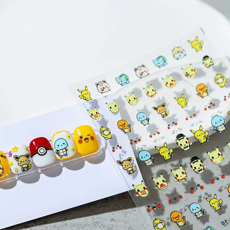 Pokemon Nail Stickers Pikachu Anime Cartoon Kawaii New Craft Thin Tough Manicure Stickers Transparent Back Glue Nail Stickers