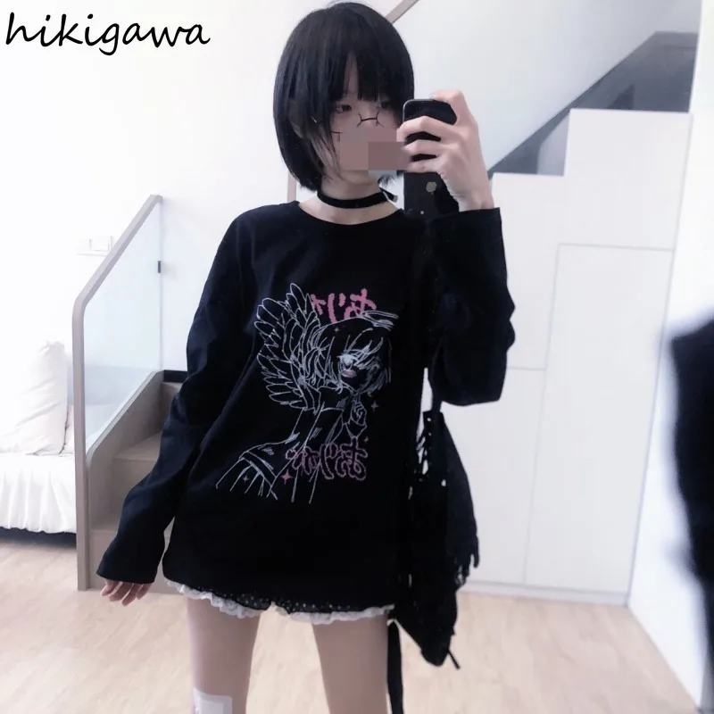 2023 Ropa Mujer Woman Tshirts Long Sleeve Casual Tees Fashion Anime Print Y2k Tops Clothes for Teens Japanese Oversized T-shirt