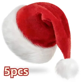 5/1 adet kalınlaşmış peluş noel şapkası yetişkinler için çocuklar yumuşak kadife noel baba kapaklar şapkalar noel yeni yıl festivali parti dekor hediyeler