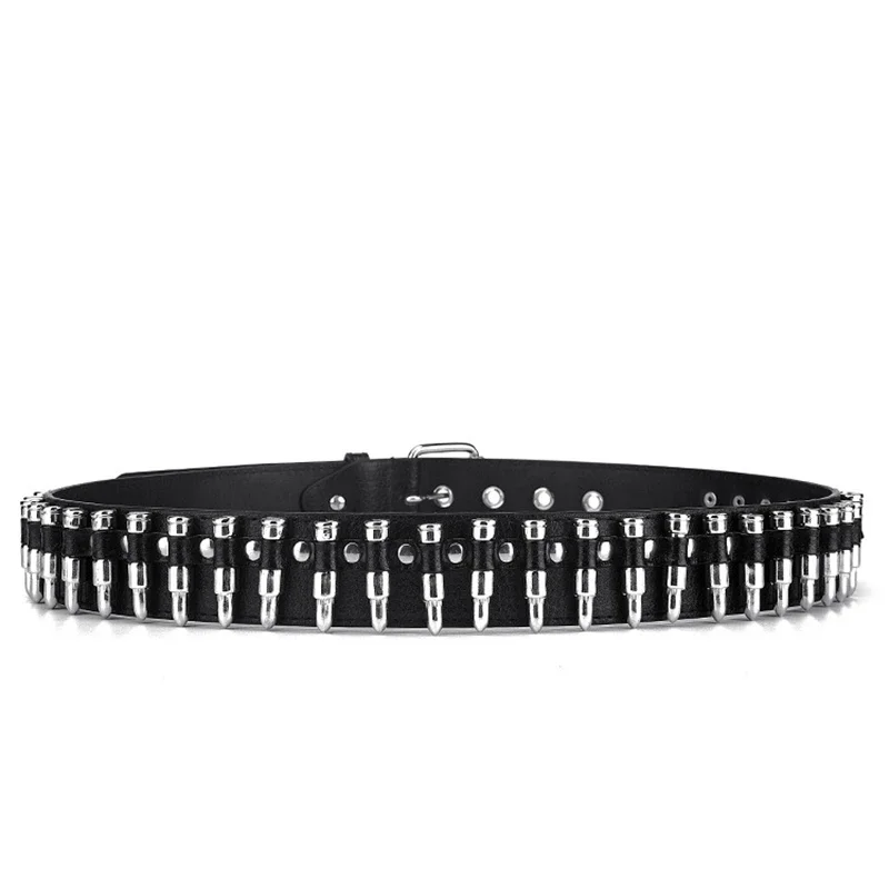 Hollow Bullet decorazione cintura moda donna in pelle con borchie regalo uomo Goth Rock Wild regolabile donna Punk cintura nera