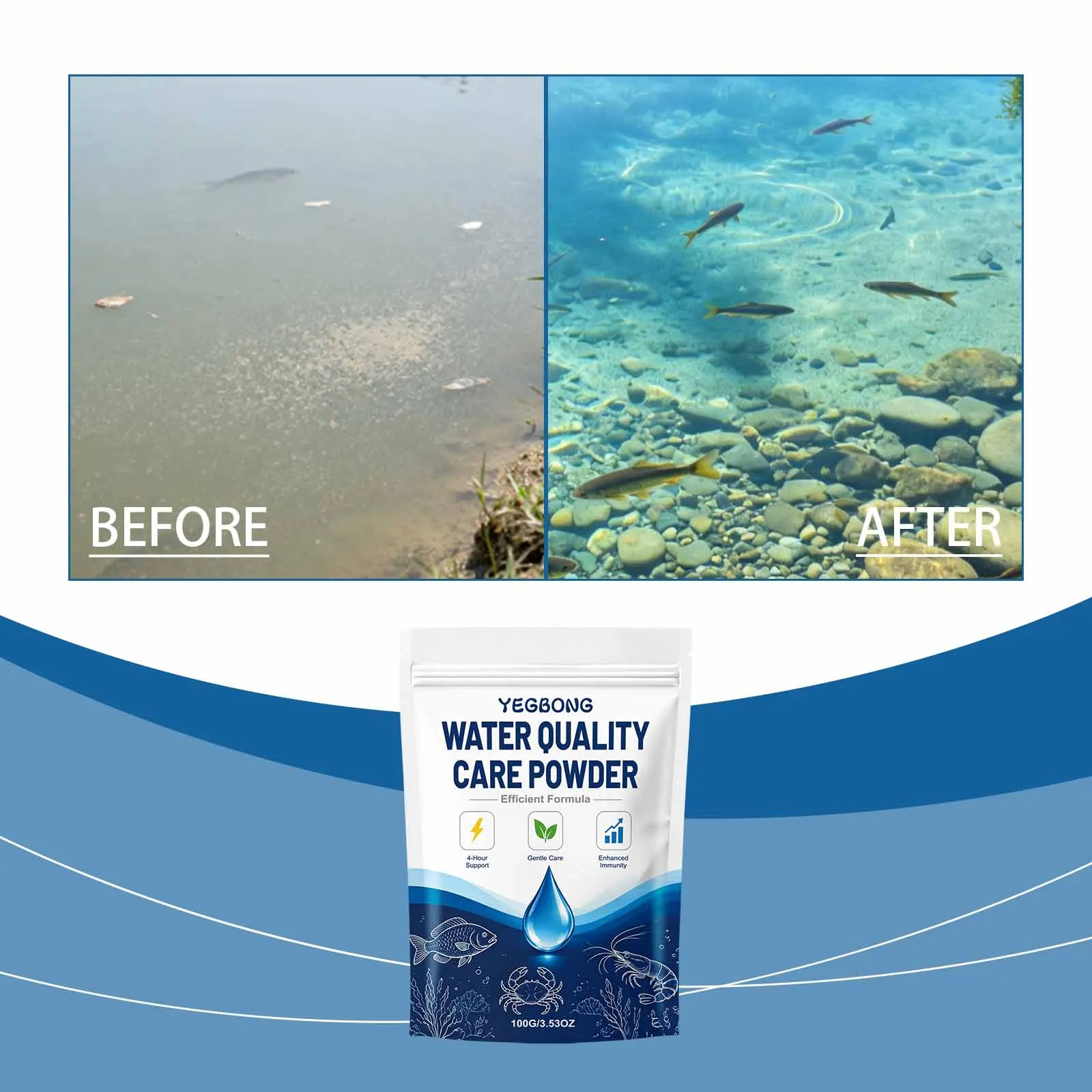 

YEGBONG Fish Shrimp Crab Aquarium Pond Water Conditioner Powder Mild Easy Dissolve Long Lasting Freshwater Water Stabilizer 100g
