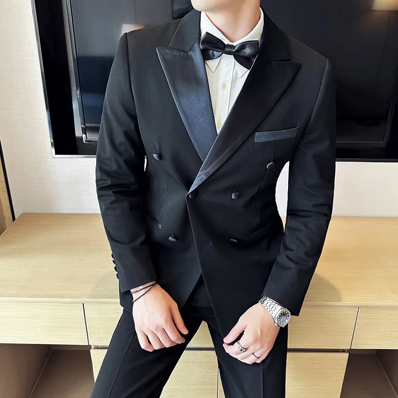 

7XL Brand Clothing Men Suits Costume Homme Double Breasted Prom Wedding Tuxedo Groom Terno Masculino Slim Fit Blazer 3 Pieces