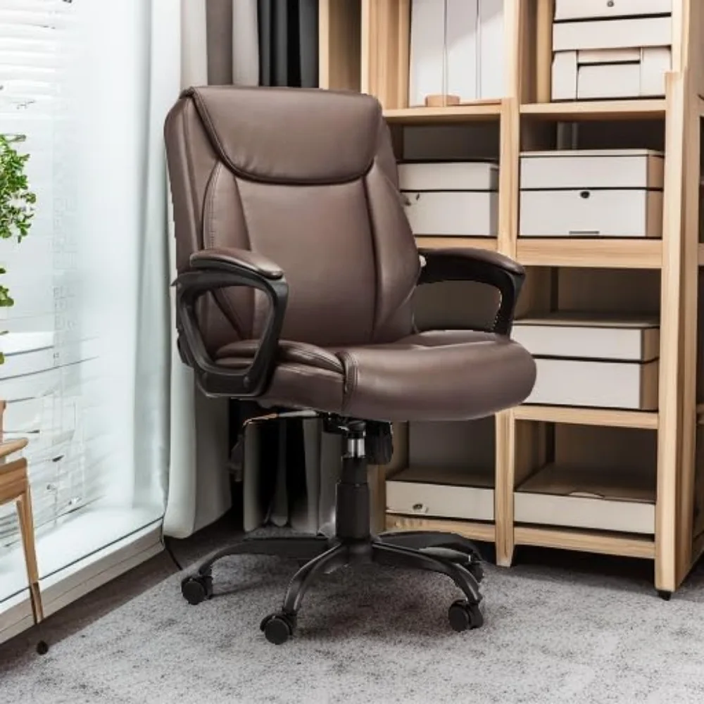 Classic Puresoft PU Padded Mid-Back Chair with Armrest, Adjustable Height, Wheels, 25.75