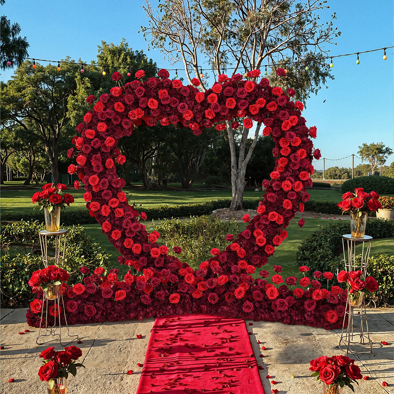 Uflower على شكل قلب إطار قوس الزفاف خلفية فاخرة تشكيلة زهور الورد الأحمر مع قاعدة القماش للمناسبات الخاصة