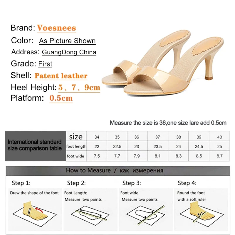 New Brand Shoes Women Summer Slippers High Quality One Word Band Sandal Pure Colour Stiletto Patent Leather High-Heeled Shoes