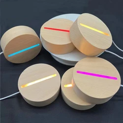 5mm Round Acrylic Display Lamp Base Wood 3D Led Light Stand USB Powered for Custom Acrylic Table Night Lamps