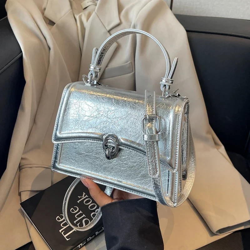 

Brand Women Bag Silvery Handbag Solid Color Pu Leather Mini Crossbody Bag For Women 2024 Designer Shoulder Bag Colorful Clutches