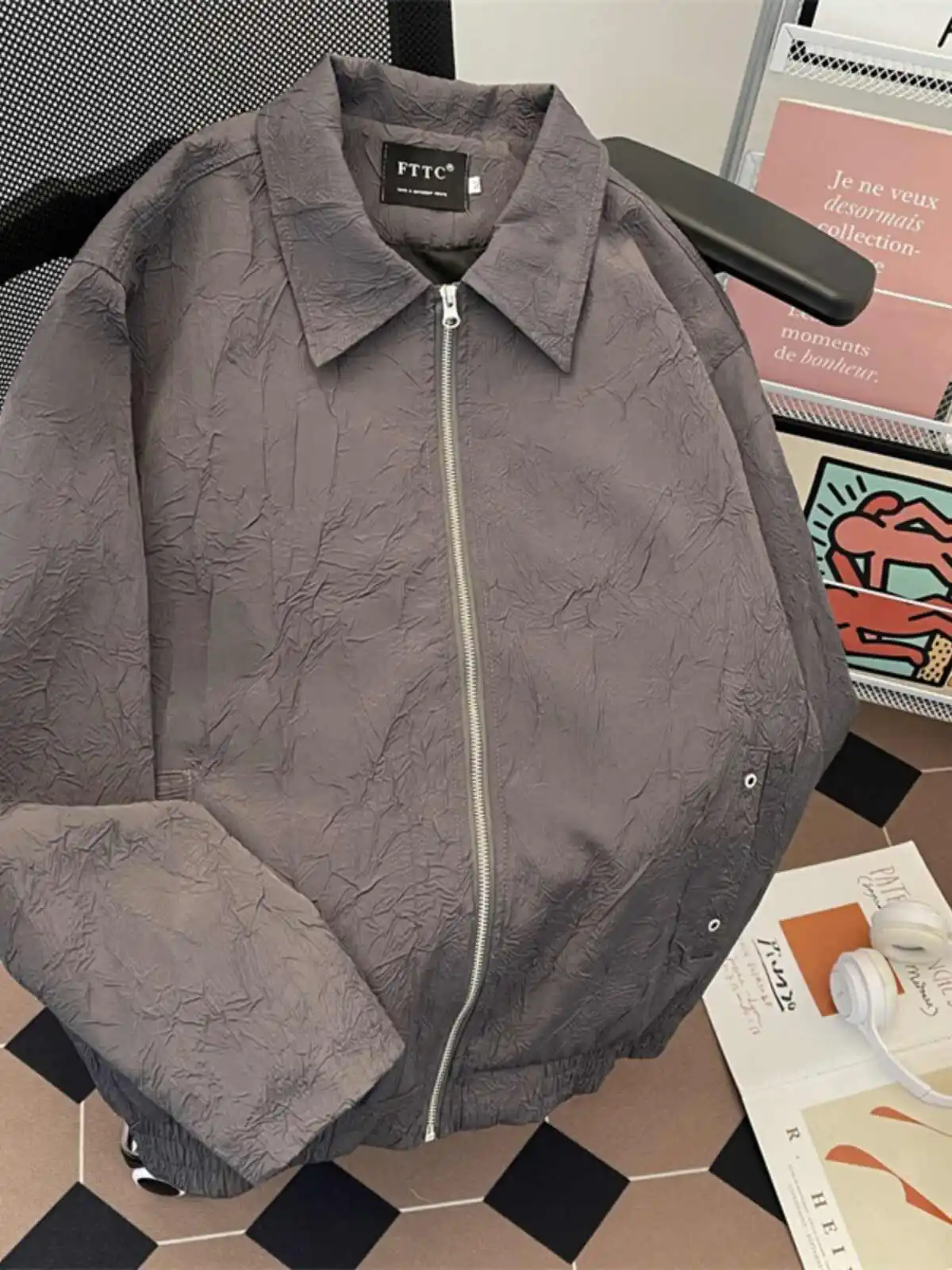 

Women's Grey Autumn Jacket Coat Harajuku Long Sleeve Oversize Jacket Vintage Outerwear 2000s Fashion Clothes Winter Autumn 2025