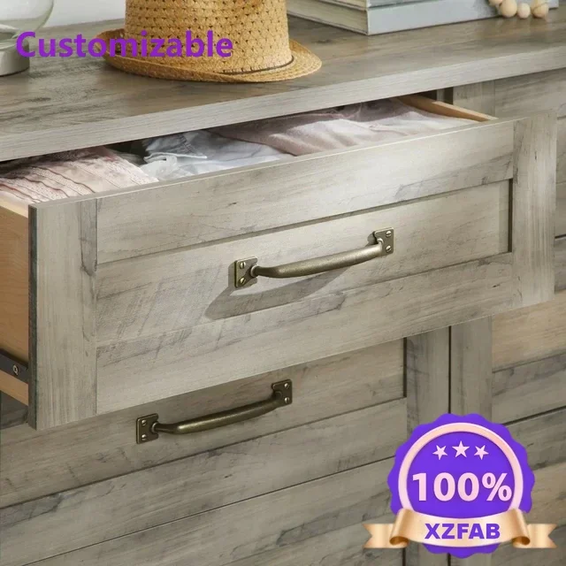 Factory Direct 2026 Modern Farmhouse Spacious 6 - Drawer Wood Horizontal Dresser, Antique Brass Finish Metal Hardware