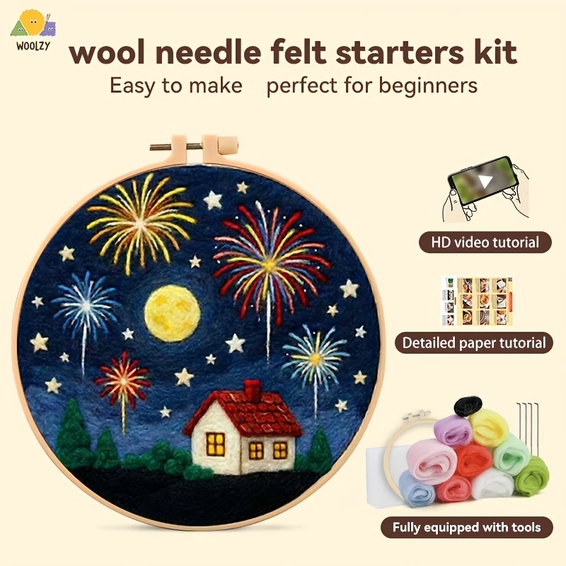 

Набор для вышивания фетром «Ночной пейзаж», мериносовая шерсть, инструменты для вышивания в технике панч-нидл, подходит для начинающих, декор для детской комнаты и подарок