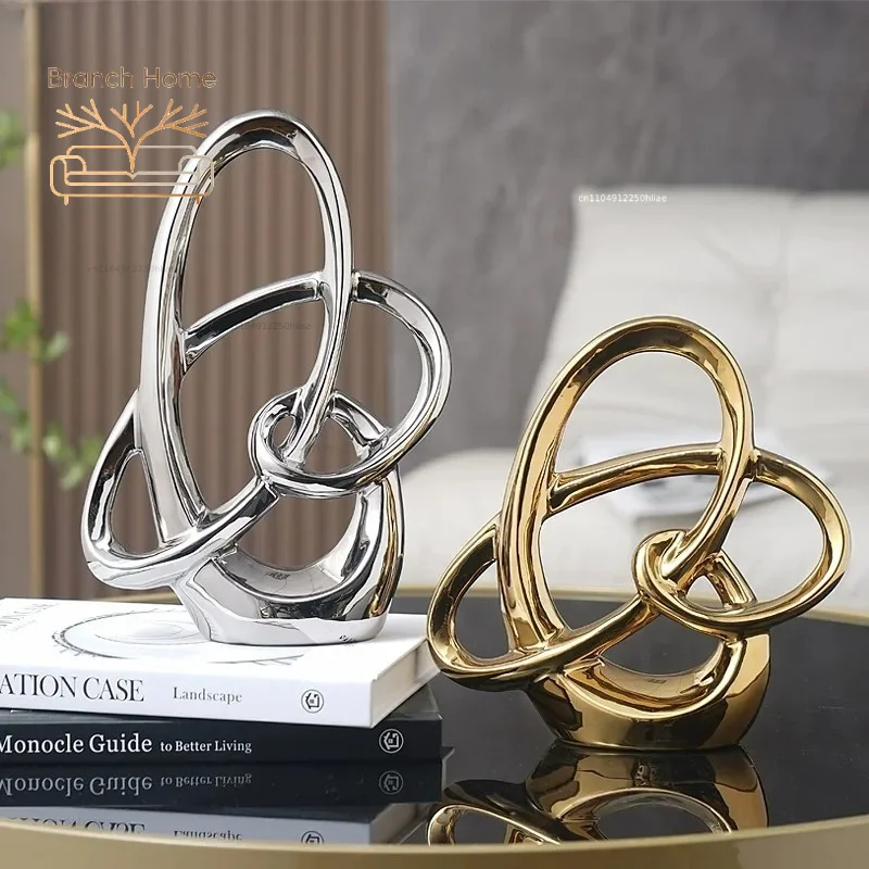 Ring Shaped Ornaments Electroplated Ceramic Sculpture Statue Decoration Furnishing Home Decor Crafts Home Accessories Figurines