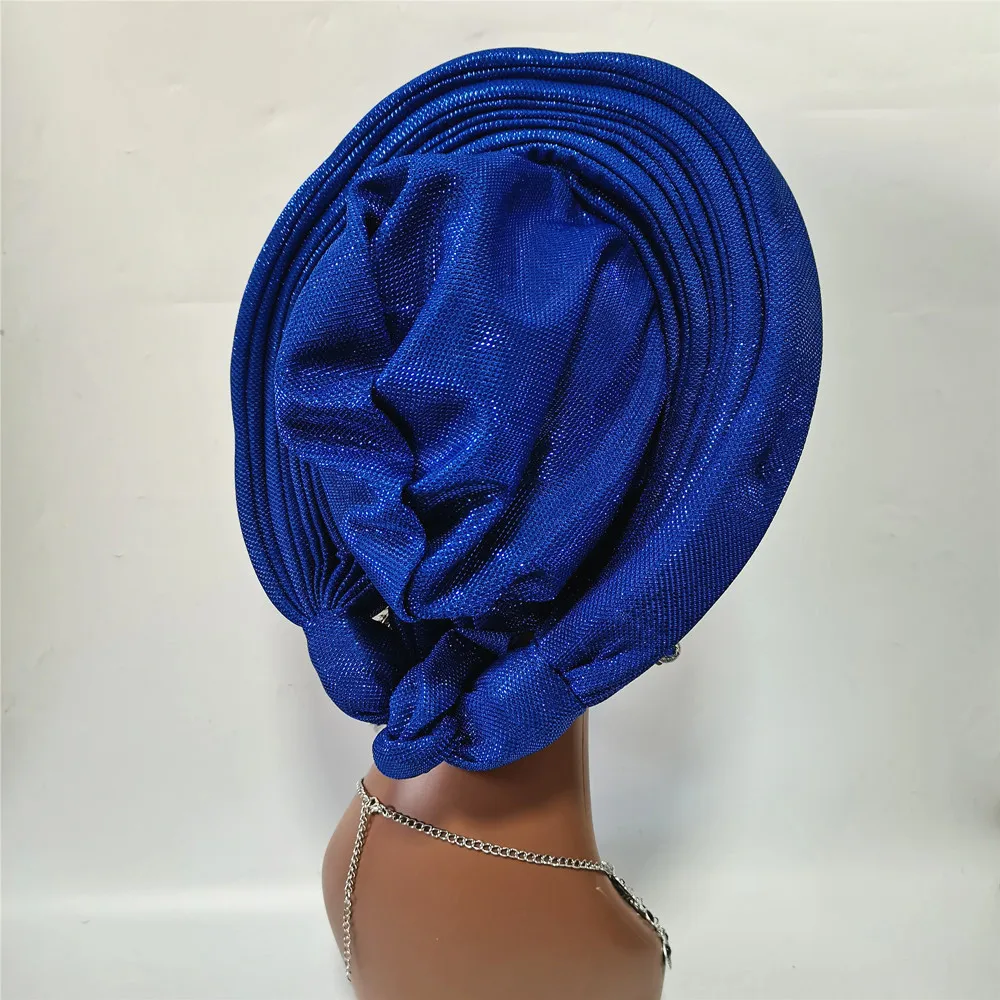 Red Headtie Gele Nigerian African Hat alread Made Auto Gele With Necklace Earrings Set For Wedding Party XM223-1